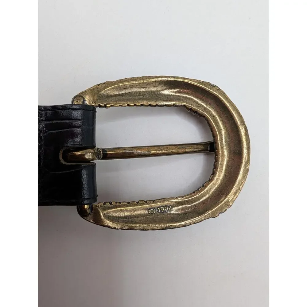 Vintage Brighton Belt Sml Black Leather Textured Rope Buckle Western Cowgirl 90s